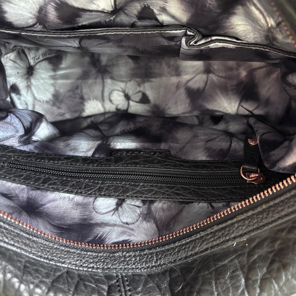 Ted Baker Black Pebble Leather Handbag Bow Detail Authentic - Picture 7 of 12